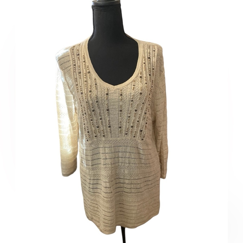 Women’s sweater by Peck and Peck size XL gold thread with‎ beaded front